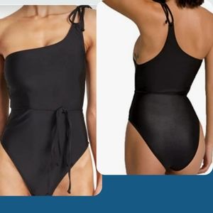 NWT GOOD AMERICAN Size 3 Large Black One-Shoulder One Piece Swimsuit Beach